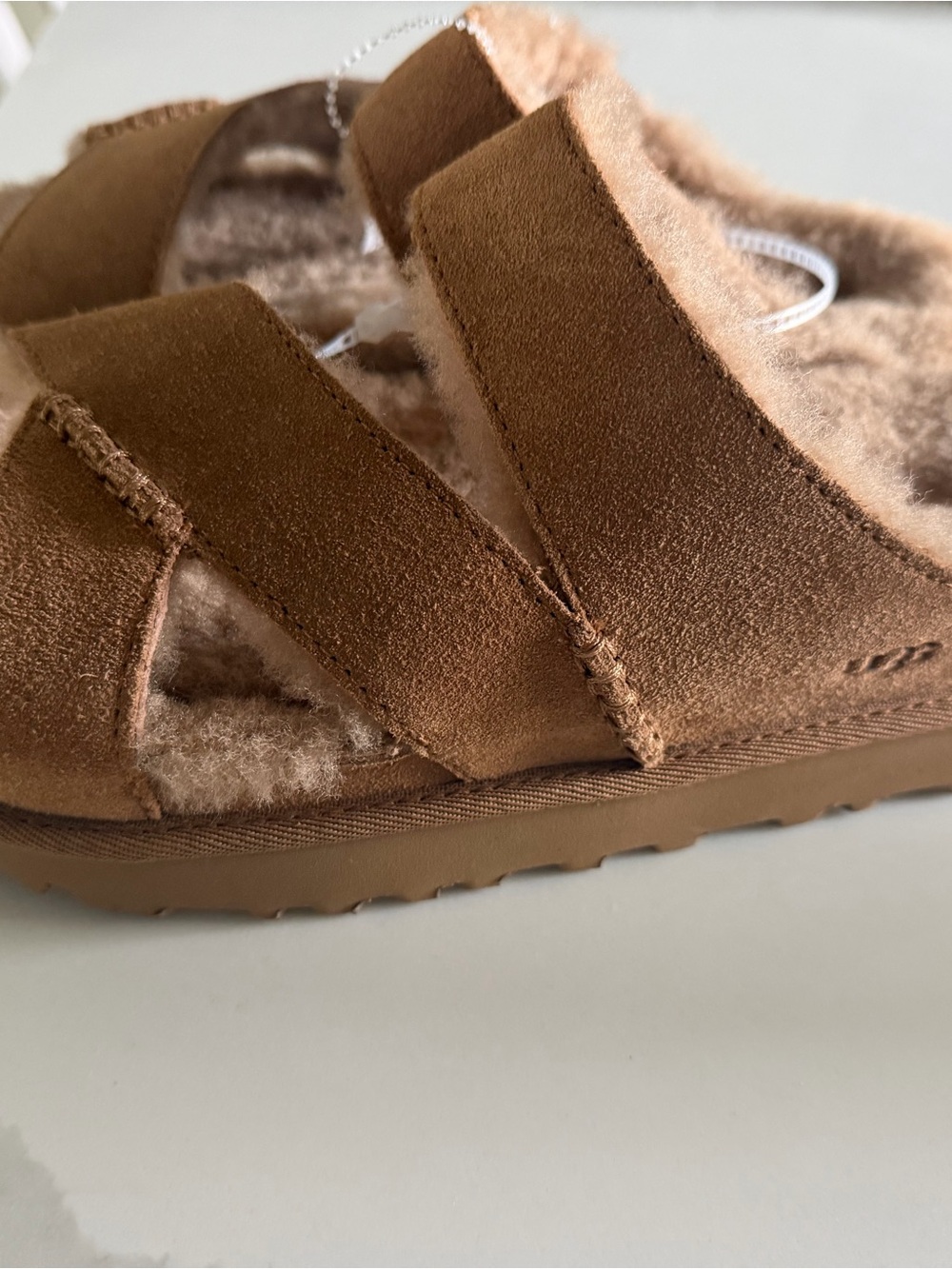 UGG Chestnut Suede Shearling Slide Sandals
